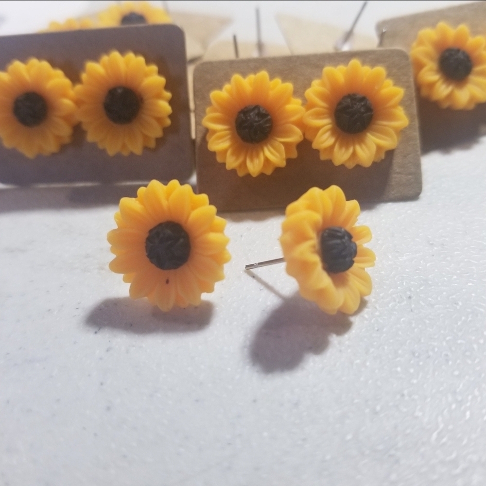 ⭐Sunflower Stud Earrings, Handmade Resin Jewelry, Approx Dime Size, Kid's Size